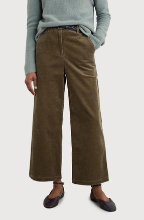 Seasalt Cornwall Asphodel Crop Wide Leg Corduroy Pants in Dark Seagrass at Nordstrom, Size 6
