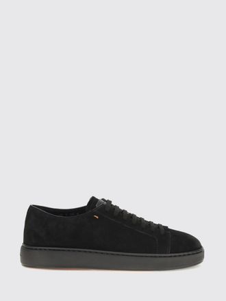 Santoni Sneakers basse in pelle di vitello scamosciata con logo impresso