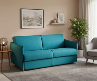 Dmora Dmora - Sof&aacute; Fijo 3 Plazas Severo, Sof&aacute; Lineal Para Sal&oacute;n, Acolchado, Desenfundable, Calidad 100% Made In Italy, 200x95 H90 Cm, Azul Claro