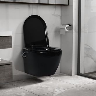 vidaXL Vidaxl - Inodoro De Pared Sin Bordes Con Funci&oacute;n De Bid&eacute; Cer&aacute;mica Negro
