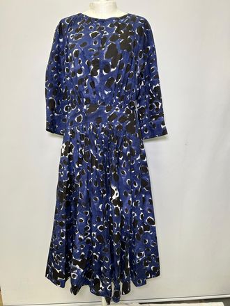 Marni Printed Fit-and-Flare Midi Dress in Blue Cotton