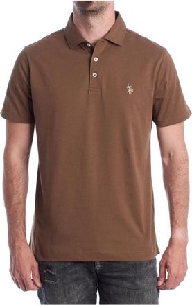 U.S.Polo Association Sportieve Polo Shirt met Geborduurd Logo - Heren - Polos - Bruin - 2XL - Katoen - Tops
