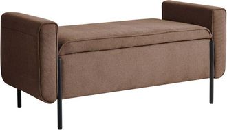 Beliani Storage Bench Brown Fabric Upholstery Water-Repellent Metal Legs Lift Up Top LEWES