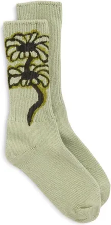 Collina Strada Print Organic Cotton Blend Crew Socks in Olive Twin Flowers at Nordstrom