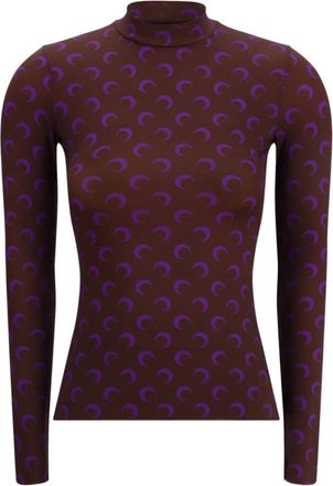 Marine Serre Top met hoge hals en maanprint - Bruin