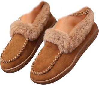 Generic Fuzzy Closed Back Slippers for Women,Womens fuzzy slippers,Warm Comfortable Slip Resistant Indoor Outdoor Wear Cotton Shoes (Brown,8.5)