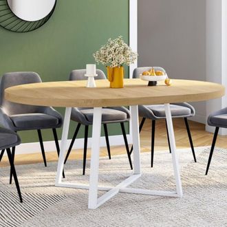 IDMarket Selma Mesa De Comedor Redonda Extensible 4-8 Personas Madera Y Blanco 110-150 Cm