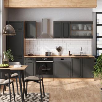 Vicco Mueble De Cocina R-line, Casa De Campo Antracita/roble Dorado, 300 Cm, Et M&aacute;rmol