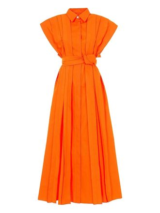 Mantù pleated belted dress - women - Cotton - 44 - Orange