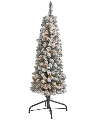 Nearly Natural 4Ft Flocked Pencil Artificial Christmas Tree