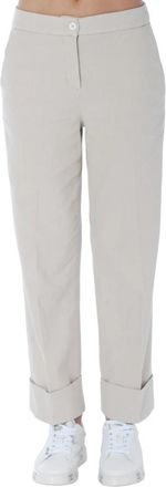 Via Masini 80 Pantalone in cotone diagonale stretch - Dames - Straight fit broeken - Beige - XL - Katoen - Broeken