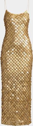 Mac Duggal Paillette Mesh Spaghetti Strap Column Dress