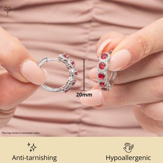 MAX + STONE 925 Sterling Silver Round Gemstone Hoop Earrings with CZ