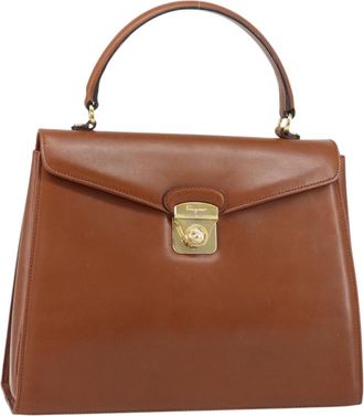 Ferragamo Vintage Handbag Leather Brown Leather Handbag (Pre-Owned)