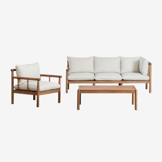 Sklum Conjunto De Sal&oacute;n Con Sof&aacute; De 3 Plazas Y Sill&oacute;n En Madera De Acacia Melvin Sklum