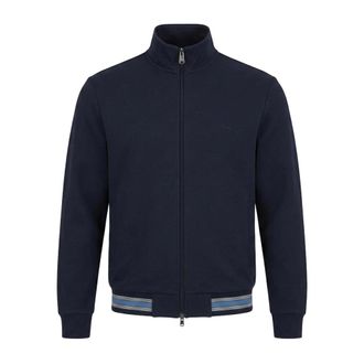 Harmont & Blaine Full-zip Piqu&eacute; Sweatshirt met gestreepte details - Heren - Sweatshirts & Hoodies - Blauw - Maat: 2XL Piqu&eacute;