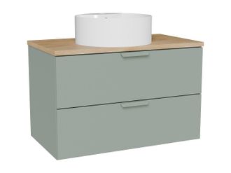 Vente-Unique Mueble de ba&ntilde;o suspendido con lavabo sobre encimera redondo - Verde salvia - A80 cm - AVORELI