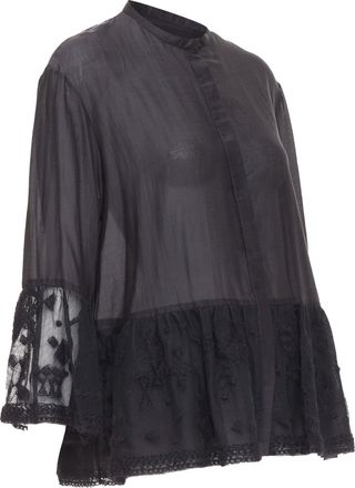 The Row fringed embroidered lace peplum shirt