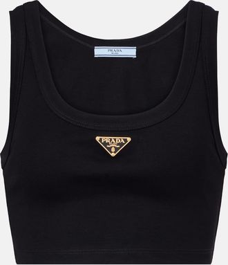 Prada Top cropped in cotone con logo