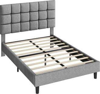 Yaheetech Yaheetech - Struttura Letto con Testiera Imbottita Supporto di Doghe in Legno Testiera Quadrata Altezza Regolabile Moderno Chiaro Grigio 160 x 200 cm