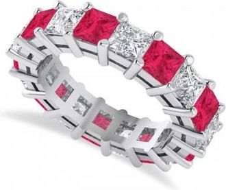 Allurez Princess Diamond & Ruby Wedding Band 14k White Gold (5.94ct)