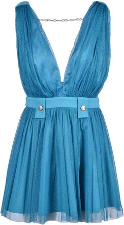 Feminista Turquoise Chain Detail Flared Stretch Mini Dress