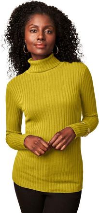 Jessica London Ribbed Cotton Turtleneck Sweater in Golden Citrus at Nordstrom, Size 28