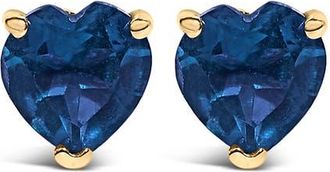House of Brilliance 14K Gold 5MM Heart Cut Gemstone Solitaire Stud Earrings in Blue Sapphire | Yellow at Nordstrom