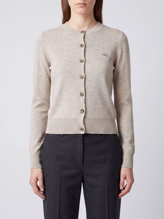 A.P.C. A. P.C. Cardigan girocollo in misto lana vergine e cotone con logo a contrasto