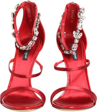 Dolce & Gabbana Red Satin Crystals Keira Sandals Heels Womens Shoes (Pre-Owned)