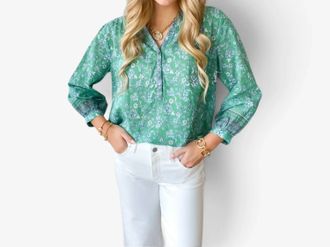 Michael Stars Katarina Printed Popover Top In Green