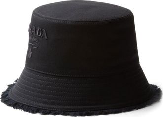 Prada logo-embroidered bucket hat - women - Cotton/Cotton - L - Black