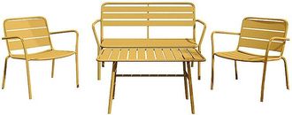 Vente-Unique Conjunto de jard&iacute;n de metal: un banco, 2 sillones bajos y una mesa de centro - Amarillo mostaza - MIRMANDE de MYLIA