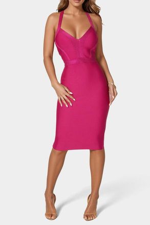 Bebe Bandage Lurex Halter Dress in Pink at Nordstrom, Size Medium