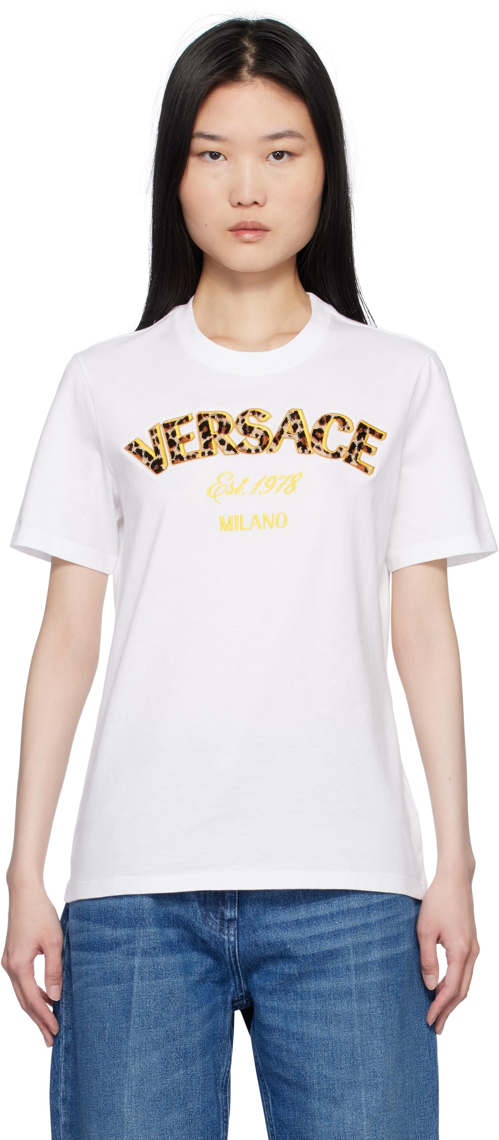 Tシャツ・カットソー VERSACE 'Strawberry' T-shirt White 10189711A13614 Strawberry Garden Silk Shirt Yellow,Print | VERSACE US