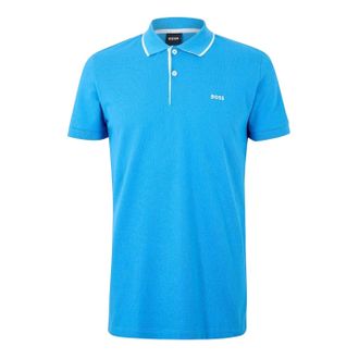 HUGO BOSS Mens Firenze Short-Sleeved Polo Shirt (Pastel Blue) Cotton - Size Small