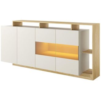 Vente-Unique Credenza 4 ante e 4 nicchie con LED Beige e Naturale chiaro - IDESIA