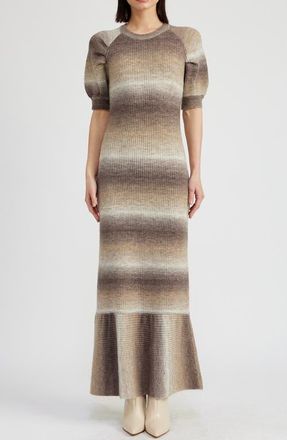 En Saison Greer Ombr&eacute; Short Sleeve Sweater Dress in Brown Ombre at Nordstrom, Size Medium