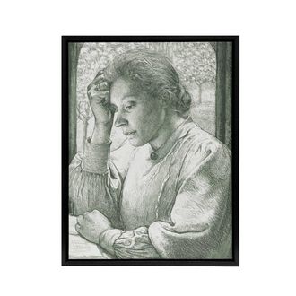 Artery8 Pencil Portrait of Henriette Holst Framed Canvas Wall Art Print in Grey | Size: W24 x H32