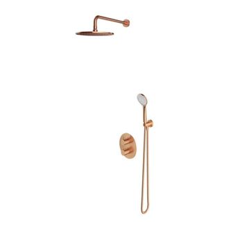 Omnires Omnires Y - Conjunto De Ducha Con Termostato Empotrado, Con Cuerpo, Di&aacute;metro 25 Cm, 5 Chorros, Cobre Cepillado Sysyt05cpb
