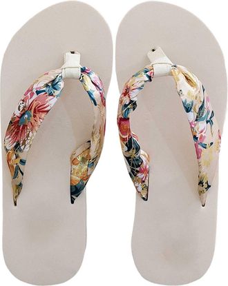 Generic Ladies Summer Bohemian Satin Ribbon Flip Flop Slippers for Women Casual Comfortable Lightweight Sandals (Beige, 3.5)