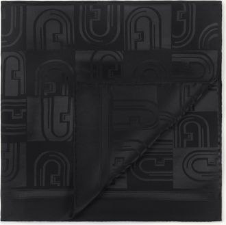 Furla Lotus Stola 70x200 Nero Nero Chiffon Di Seta Con Stampa Arco Dama Donna