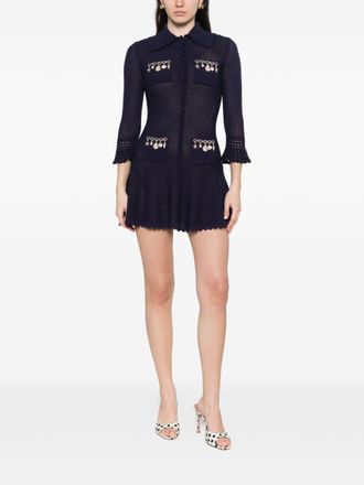 Self Portrait Charm-Embellished Pointelle Knit Dress - Navy