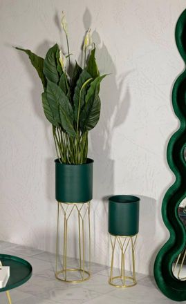 Dmora Dmora - Juego De 2 Porta-jarrones Rangitikei, Complemento De Decoraci&oacute;n, Art&iacute;culo Decorativo, Accesorio De Decoraci&oacute;n, 23x23 H70 Cm, Verde Y Oro