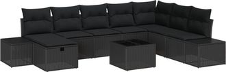 vidaXL Conjunto De Sof&aacute; De Jard&iacute;n Con Almohada 9 Pcs Negro Polirat&aacute;n Vidaxl