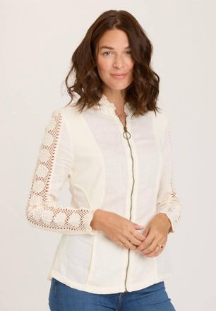 Xcvi Crochet Zip Up Jacket In Ivory