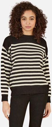 Yumi Button Detail Stripe Knitted Jumper in Black at Nordstrom, Size Small/medium