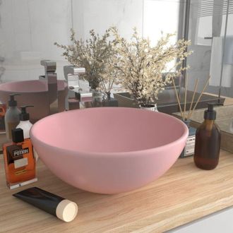 vidaXL Lavandino Lusso Rotondo Rosa Opaco 32,5x14 cm in Ceramica - Vidaxl