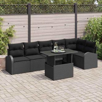 vidaXL Vidaxl - Conjunto De Sof&aacute; De Jard&iacute;n Manual 7 Pcs Negro 100 X 55 X 73 Cm