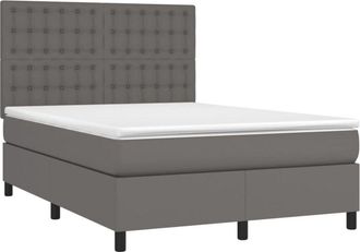 vidaXL Vidaxl - Cama Box Spring Colch&oacute;n Y Led Cuero Sint&eacute;tico Gris 140x190 Cm